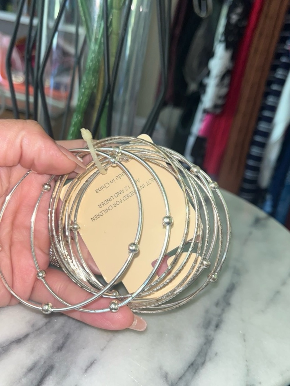 Cato Silver-Tone Beaded Stackable Bangle Set